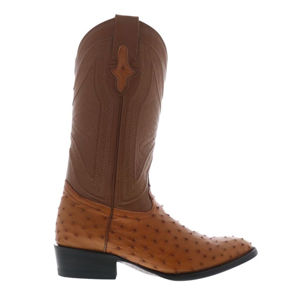 Ferrini Mens Full Quill Ostrich R-Toe Brown Boots (NWT)